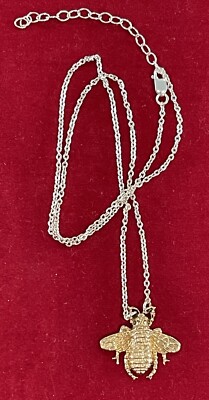 Vintage Baroni Sterling Silver Goldtone BUMBLE BEE Pendant 16  Necklace.