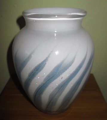 Schott Cristal Blue and White Swirl 6'' Vase European Art Glass MINT COND