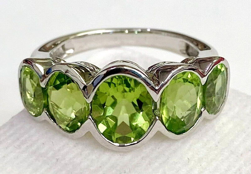 HSN Colleen Lopez Sterling Silver 5 Stone Oval Peridot Ring Size 5