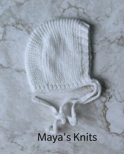 New Handmade Baby Bonnet, mittens White 3 to 6 months