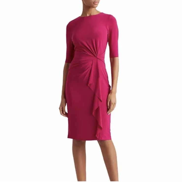 Ralph Lauren Women 2 Fuchsia Pink Short Sleeves Knee Length Dress