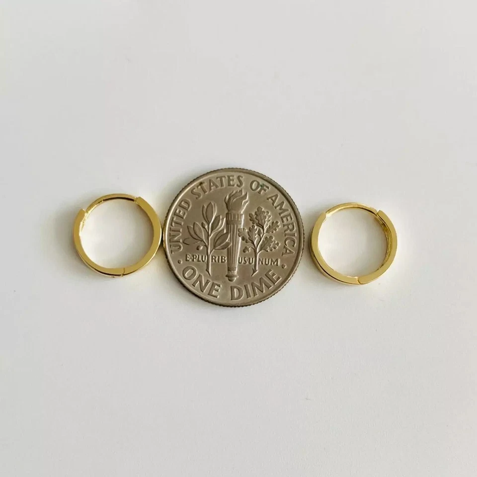 14K Solid Gold 1.7mm x 10mm Hoop Huggie Earrings, 14k Small Earrings AB-54 - Image 4 of 4