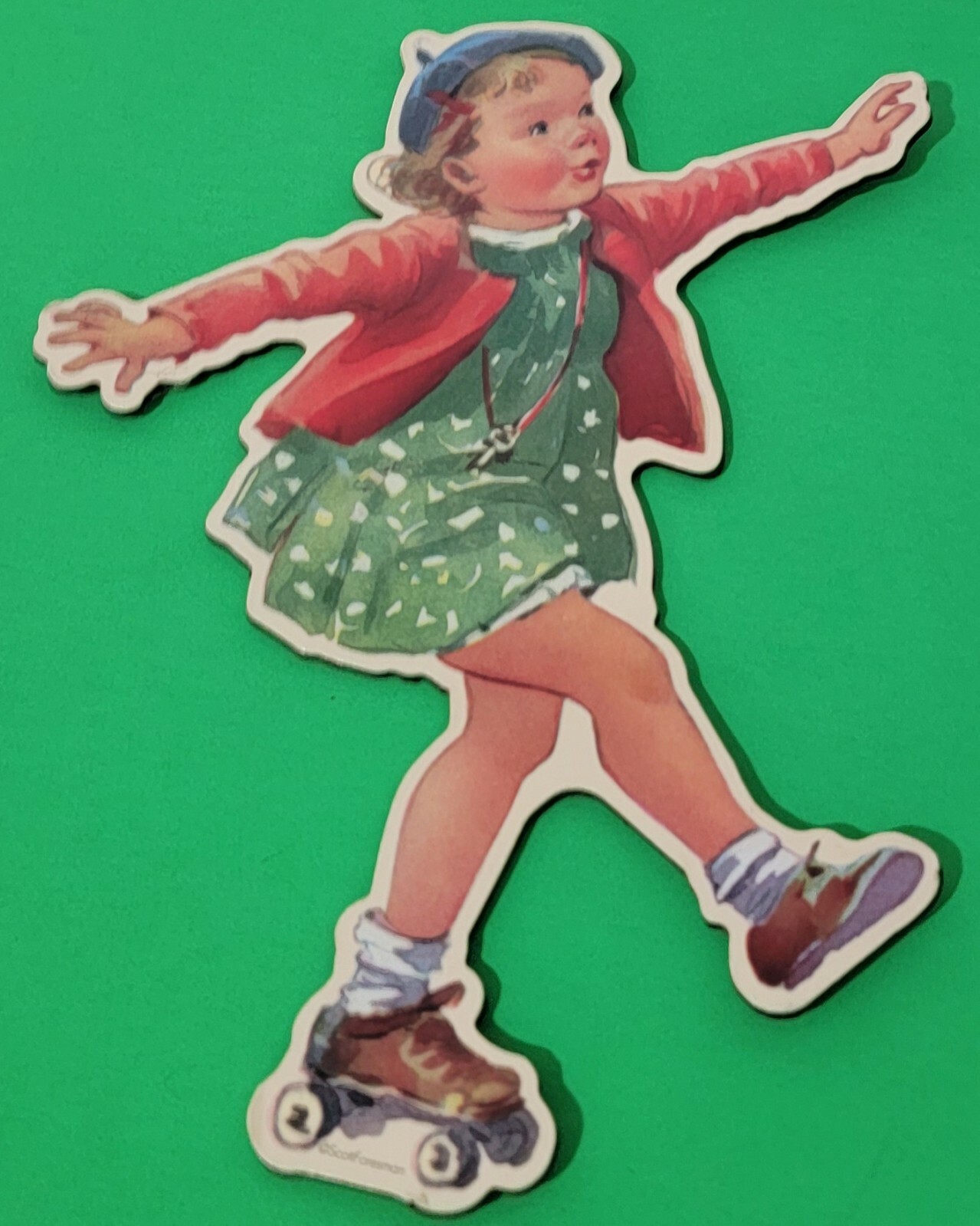 VINTAGE LARGE MAGNET SCHOOL GIRL ROLLER SKATING  MAGNET MID CENTURY 