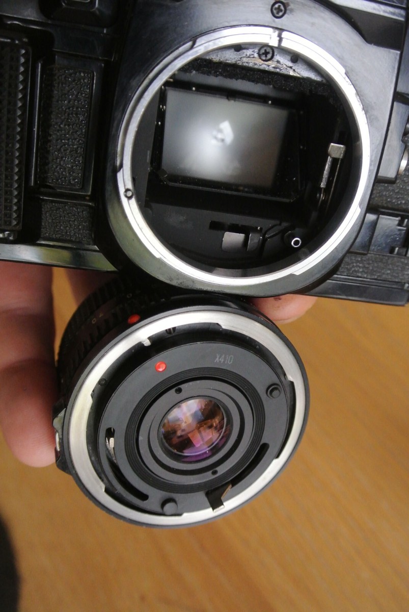 □A Canon A-1 ボディ LENS FD 28mm F2.8 レンズ シャッター、露出計OK