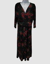 $135 Ralph Lauren Women's Black Floral V-Neck Midi Shift Dress Size 12