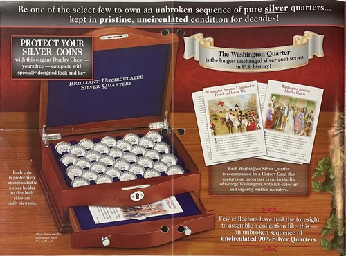 25¢ 1932 - 1964 Uncirculated 90% Silver Washington Quarters, Every Year Of Issue