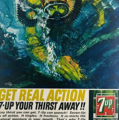1964 7up Get Real Action Soda Pop Advertisement Scuba Diver Beverage DWII20
