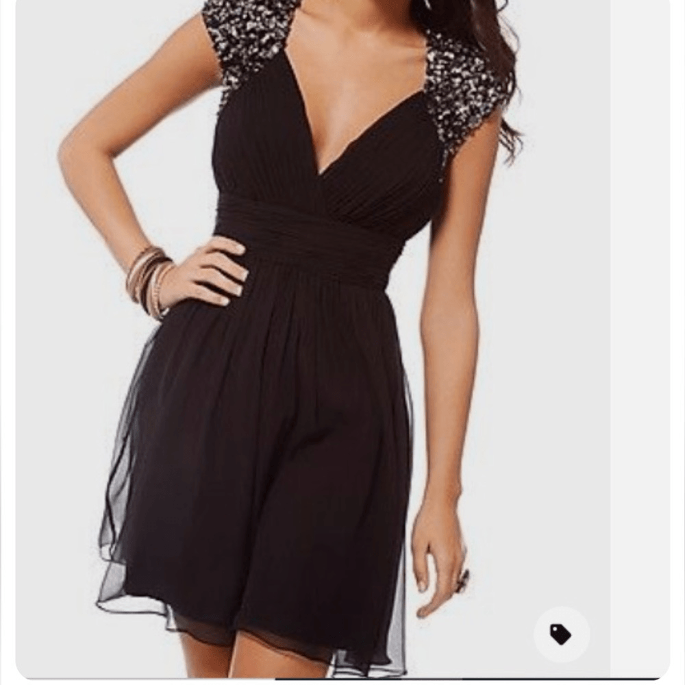 Scala Cocktail Dress Open Back with Sequins Black Women’s Size 8-image