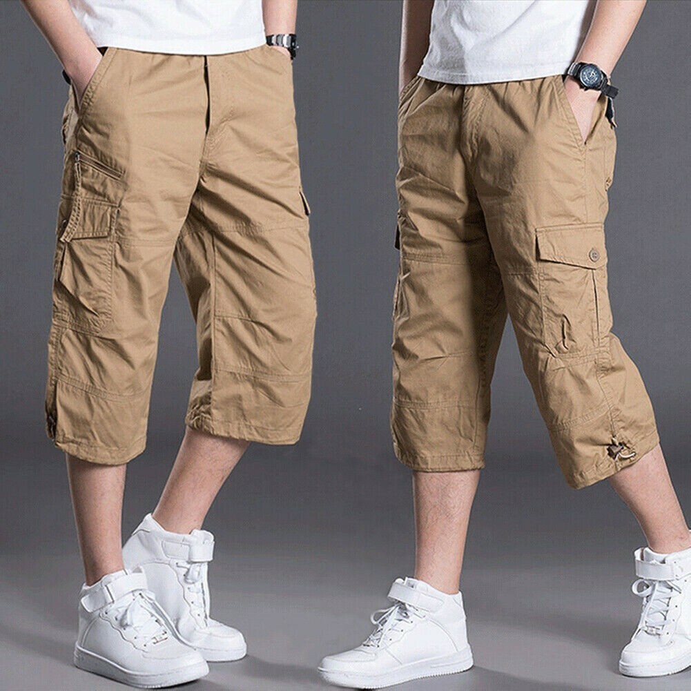 Pantaloncini Cargo Uomo 3/4 - Militare, Cotone, Multi-Tasche, Vita Elastica - Estivo Casual - Foto 11