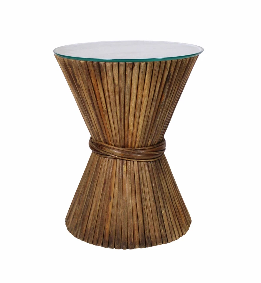 Mesa de comedor central con base de pedestal de bambú de gavilla de trigo McGuire de colección Foto 2 de 4