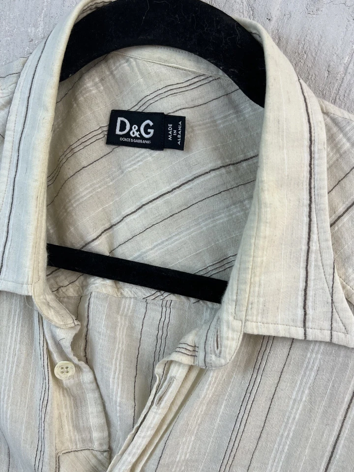 DOLCE GABBANA Vtg Striped Pearl Snap Long Sleeve Top Sz 48 Linen Blend - Image 4 of 4