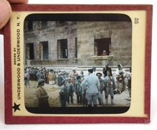 Underwood Antique Magic Lantern Slide Egyptian Boys Lined Up Outside Building