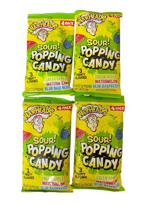 Warheads Sour Popping Candy with 3 Fruity Flavors, (4) 4 ct Packs (16pk Total)
