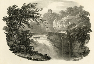 Seltener antiker Druck-TOPOGRAPHIE-CORRA LINN-CLYDE-LANARK-SCHOTTLAND-Nicholson-1821