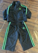 Adidas Baby Boy Black and Green Track Suit Size 6M EUC Sporty Athletic Activewea
