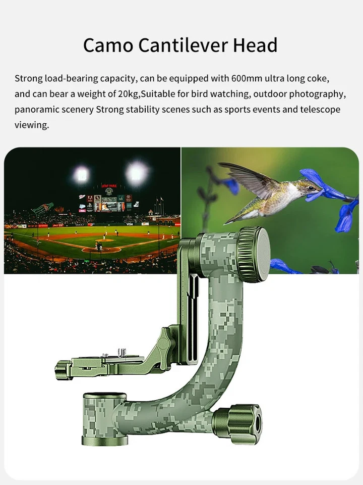 Sirui CT3204 Outdoor Camo Carbon Fiber Tripod Set CH20 Gimbal Head Heavy Duty - Image 3 of 4