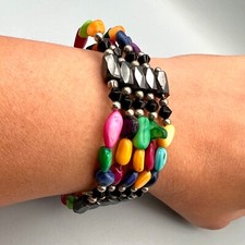 Magnetic HEMATITE THERAPY Multicolor Crystal Beads Wrap Necklace Bracelet Anklet