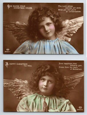 Grüße: Frohe Weihnachten. Zwei Postkarten eines Kinderengels von 1913.