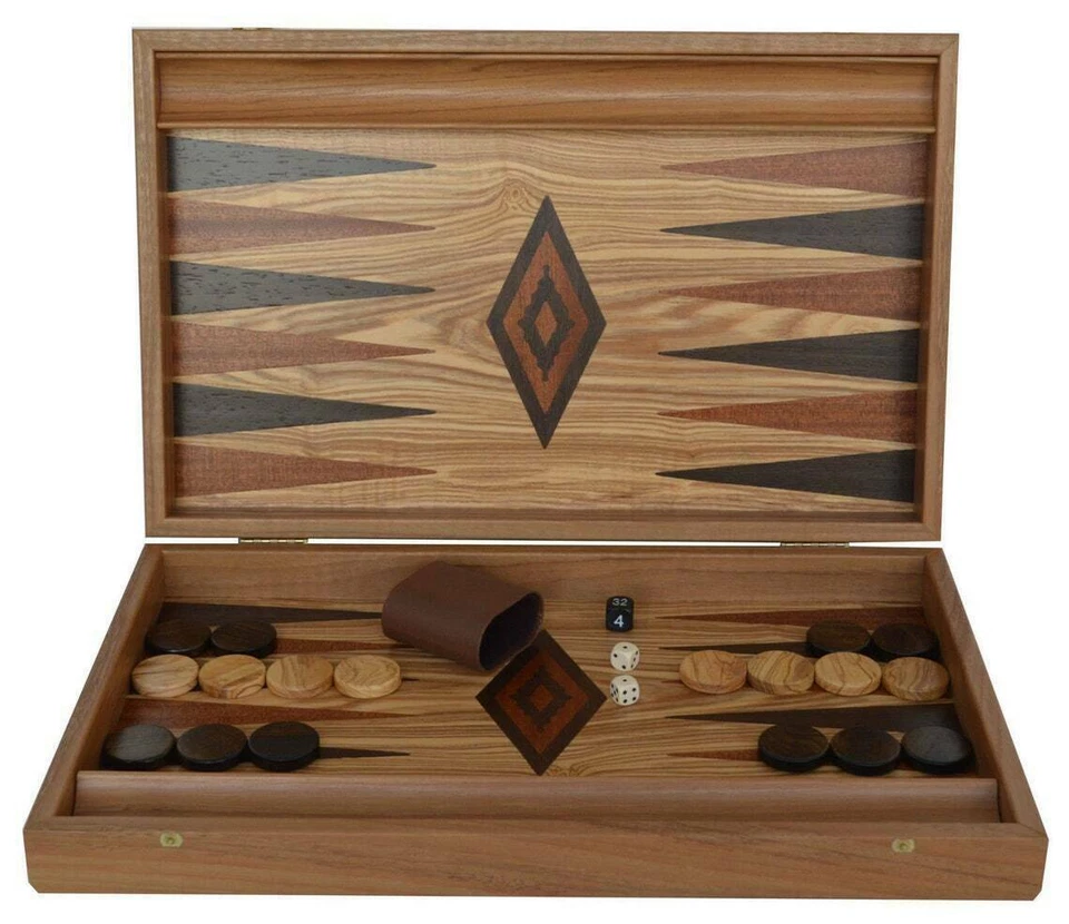 Manopoulos Olive wood 19" Backgammon set - Handmade in Greece - Olive wood chips - image 2 of 4