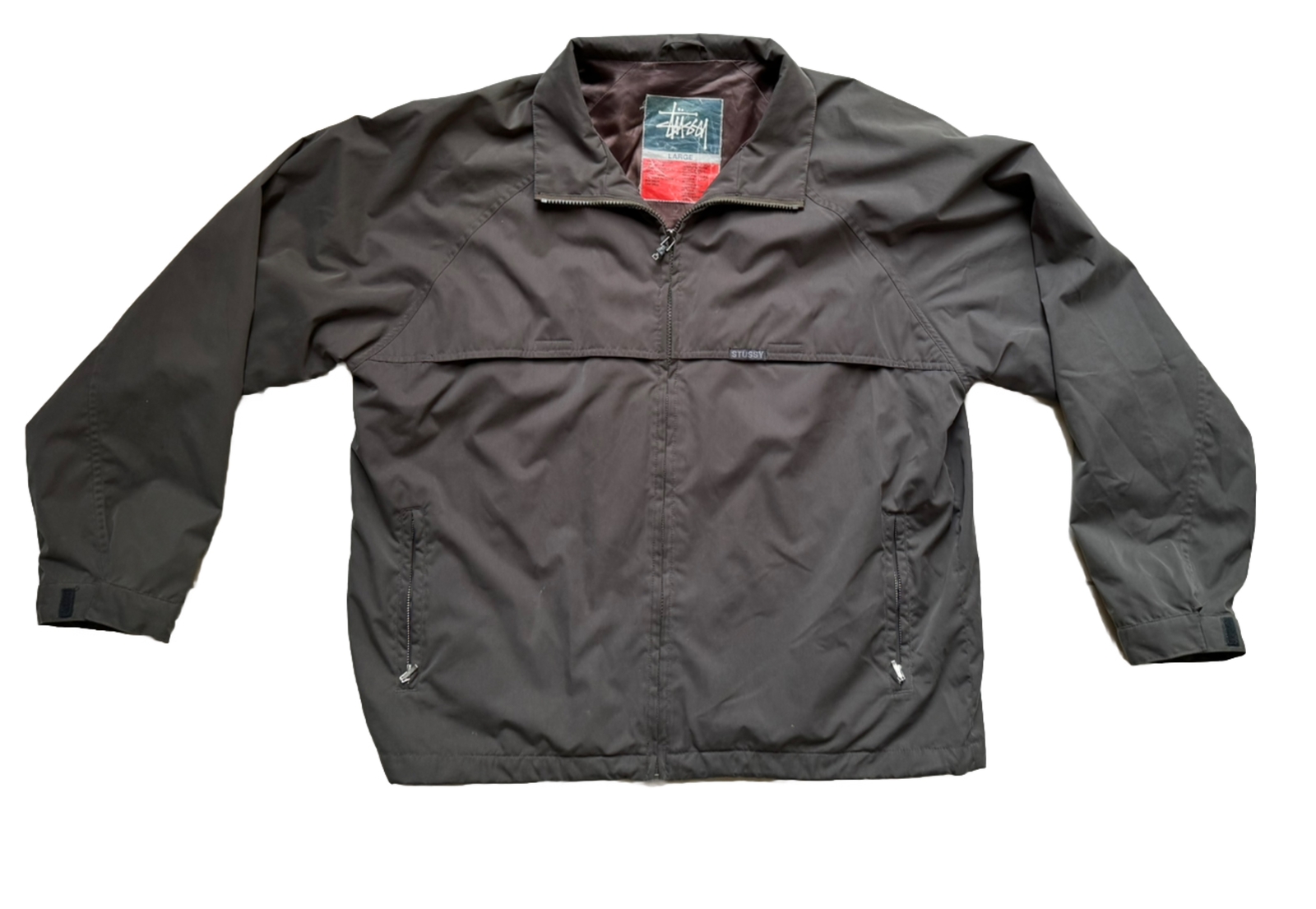 Stussy 90’s Vintage Windbreaker Jacket Satin Lined Gray Men’s  Size L  In EUC