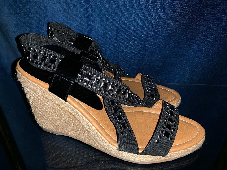 KELSI DAGGER Delana Negro Ónix Piedra Gótico Cuñas Tacones Altos Zapatos Talla 10 👣b11 Foto 3 de 4