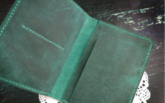 Green Cow Leather Bifold Passport Holder Wallet Card Pouch Pocket Bag 090-image