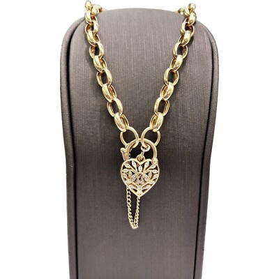 9ct 9k Yellow Gold Oval Belcher Bracelet Heart Padlock 9.90 Grams 20.5cm. New