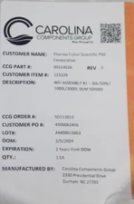 Thermofischer WFI ASSY #1 30L/500L/1000L/2000L SUM 50400 00114026 CCG