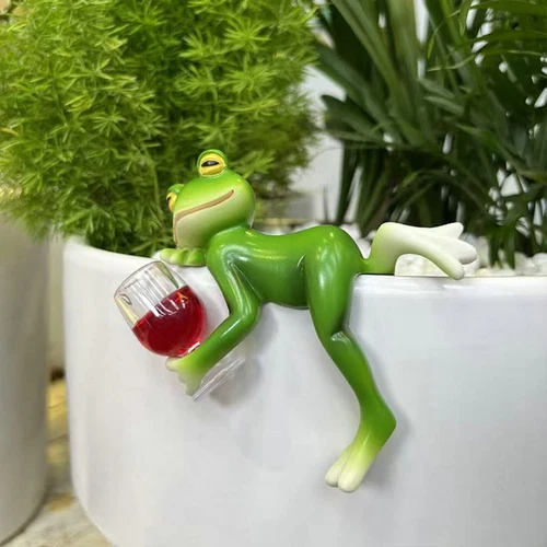 Funny Drinking Frog Statue Flower Pot Hugger Resin Hanging Frog Ornaments Decor - Bild 12 von 20