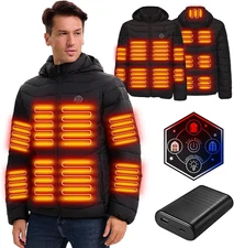 Heated Jackets for Men with Battery Pack, 15 Heating Zones Electric Heated Hoodi