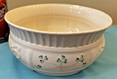Belleek Shamrock Large Nadine Fruit Bowl Scalloped Edge Basketweave Design