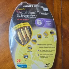 NEW Philips M62771, 24K Gold, Stereo Audio+Composite Video Cables
