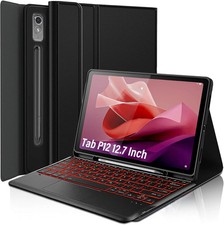 Touchpad Keyboard Case for Lenovo Tab P12 12.7 Inch 2023, 7 Colors Backlight Wir