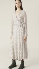 Ganni Georgette delicate floral print long maxi wrap dress size 36 UK 8 10