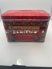 Churchill's Confectionery Red Double Decker Bus Tin Box & Coin Bank