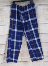 Mens Size Large Pull On Plaid Flannel Pajama Pants Bottoms Blue