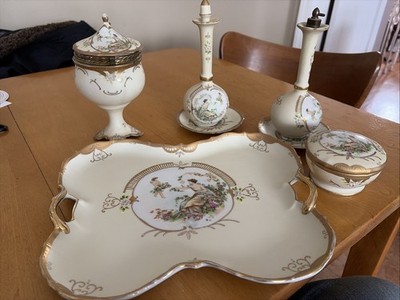 Lenwile Ardalt Cream Vanity Dresser Set Trinket Box Tray Perfume Bottles 9 Pcs