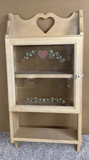 VINTAGE 1986 WOODEN 4 Shelf Wall CABINET WITH GLASS DOOR Heart Cut Out 30”