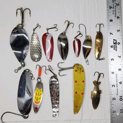 (12) Vtg Random Fishing Spoon Les Davis Daredevil, Mepps Cleo Al's Mansitee