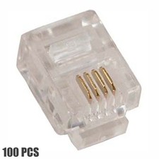 100 Pcs RJ11 6P4C Telephone Phone Line Plug Connector For Flat Stranded Wire