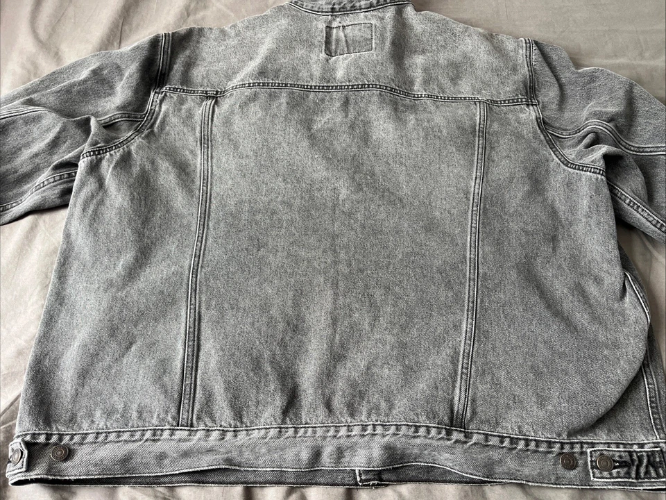 Chaqueta de mezclilla Levi Strauss Trucker para hombre gris envejecido negra descolorida grunge talla 4X Foto 2 de 4