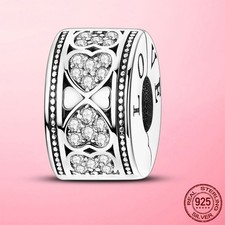 LAZA European Retro Love Clip 925 Sterling Silver Charm Clear CZ Fit Bracelet