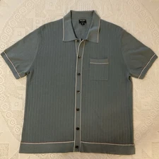 Todd Snyder Shirt Mens XL Light Blue Silk Cotton Sweater Polo Ribbed 0896