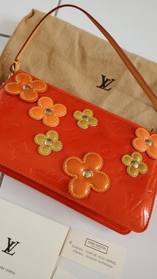 LOUIS VUITTON Vernis Lexington Accessory Pouch Flower Color Orange