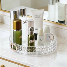 360 Rotating Makeup Organizer for Vanity, Diamond Pattern 1 Tier Perfume Organiz