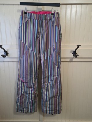 Spyder, snowboard/ski pants, multi-color zig-zag stripe print, womens size 4