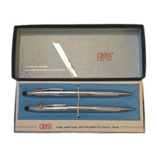 Cross Ballpoint Pen  Pencil Set with Box 3501 USA Lustrous Chrome Vintage