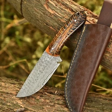 Damascus Steel Handmade Tactical Fixed Blade Hunting Knife with Pine Cone Handle