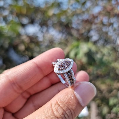 1.25CT Chocolate & CZ Diamond Marquise Cocktail Ring 14K Rose Gold Art Deco Gift