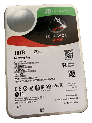 Seagate IronWolf Pro 16TB Internal 7200RPM 3.5" (ST16000NE000) HDD SATA hard